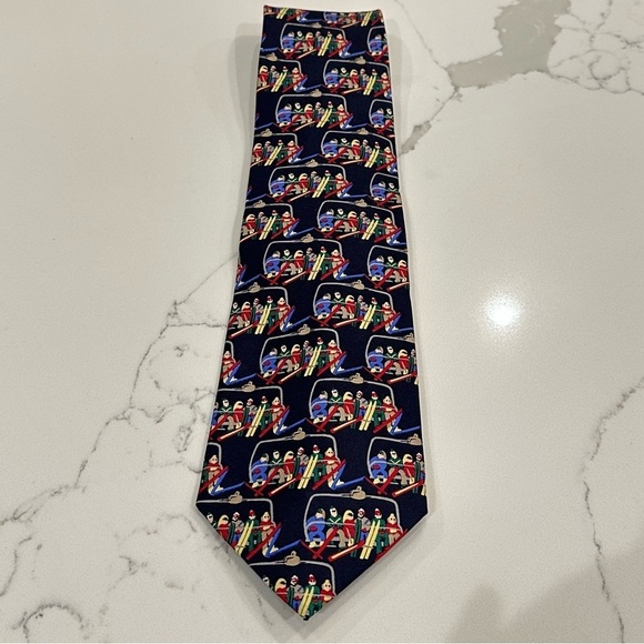 Creative American Design Allyn Neckwear CHAIRLIFT Ski Colorful Tie Novelty Print - Picture 2 of 7